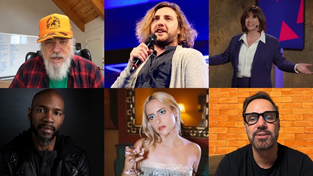 Larry Charles, Seann Walsh, Judy Carter, Ian Edwards, Corinne Fisher and Diogo Portugal, six of the comedians who explain how they write jokes