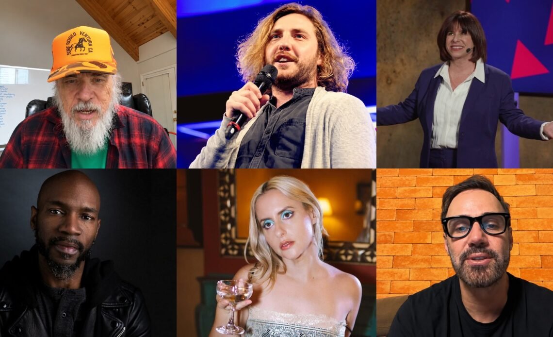 Larry Charles, Seann Walsh, Judy Carter, Ian Edwards, Corinne Fisher and Diogo Portugal, six of the comedians who explain how they write jokes